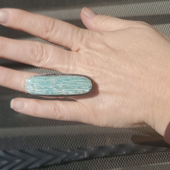 New Huge Amazonite 925 Silver Statement Ring. - Picture 3 of 16